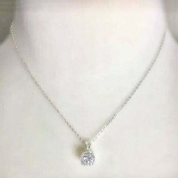 Silver Tone Clavicle Necklace Rhinestone Crystal Charm Dainty Cable Chain - Picture 2 of 9